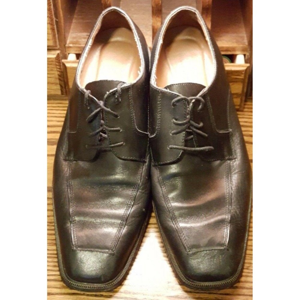 Perry Ellis Portfolio Style Square Toe Black Dress Shoes 10.5 M Lace Up Oxfords - Picture 2 of 12